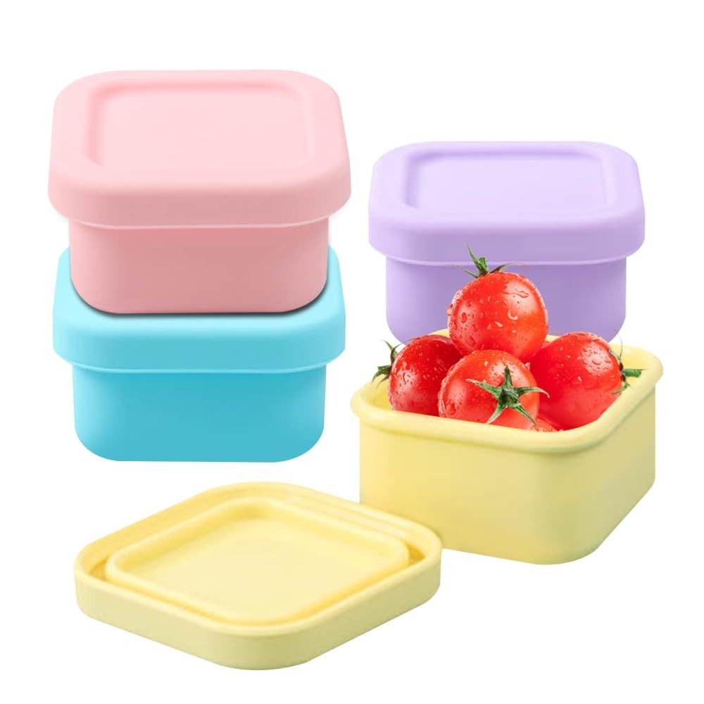 Silicone Snack Containers,4 PCS 100ml Leak Proof Stackable Food Storage Conta…