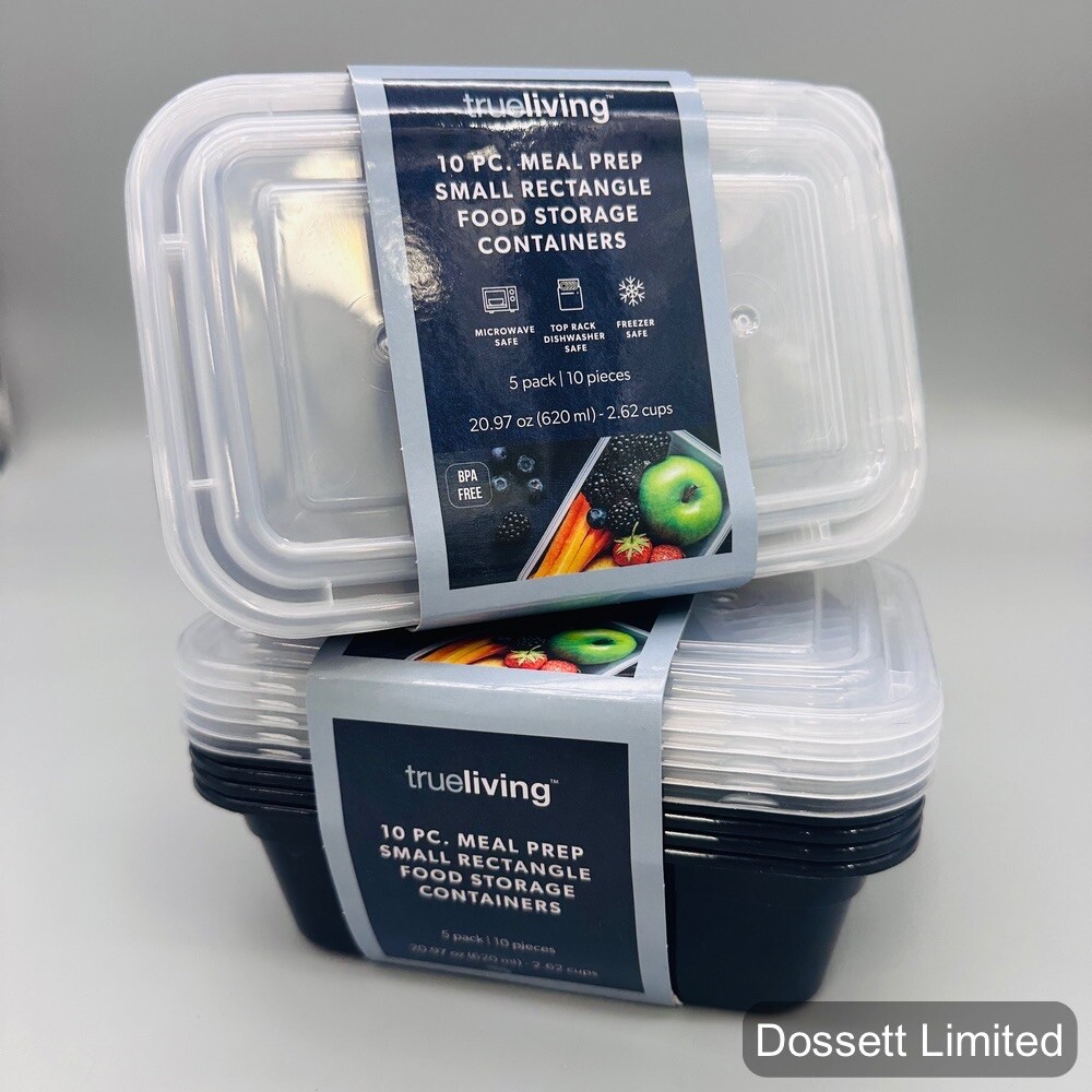 6- True Living Meal Prep Containers – Reusable- 10 pcs-5 Pack- Rectangle 20.97oz