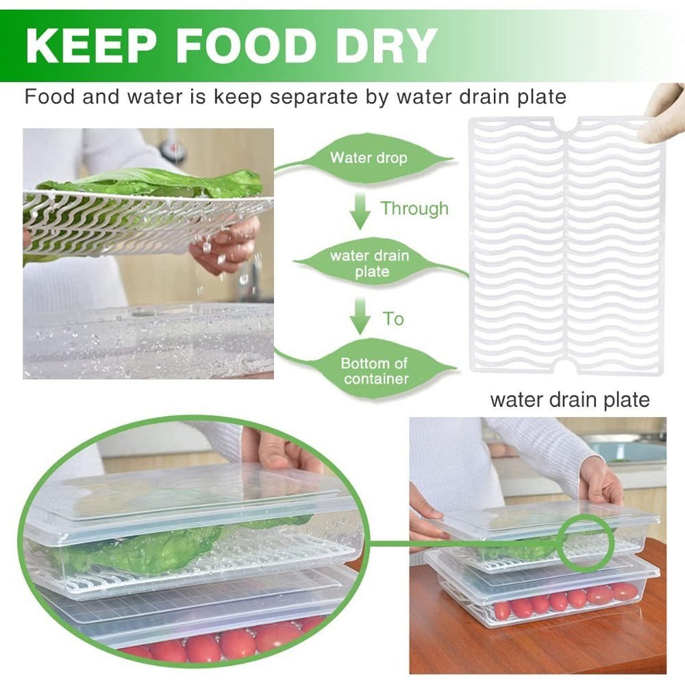 Produce Saver Containers 3 Pack 2.5 Liter Drain Tray Keeps Vegetables Fruit