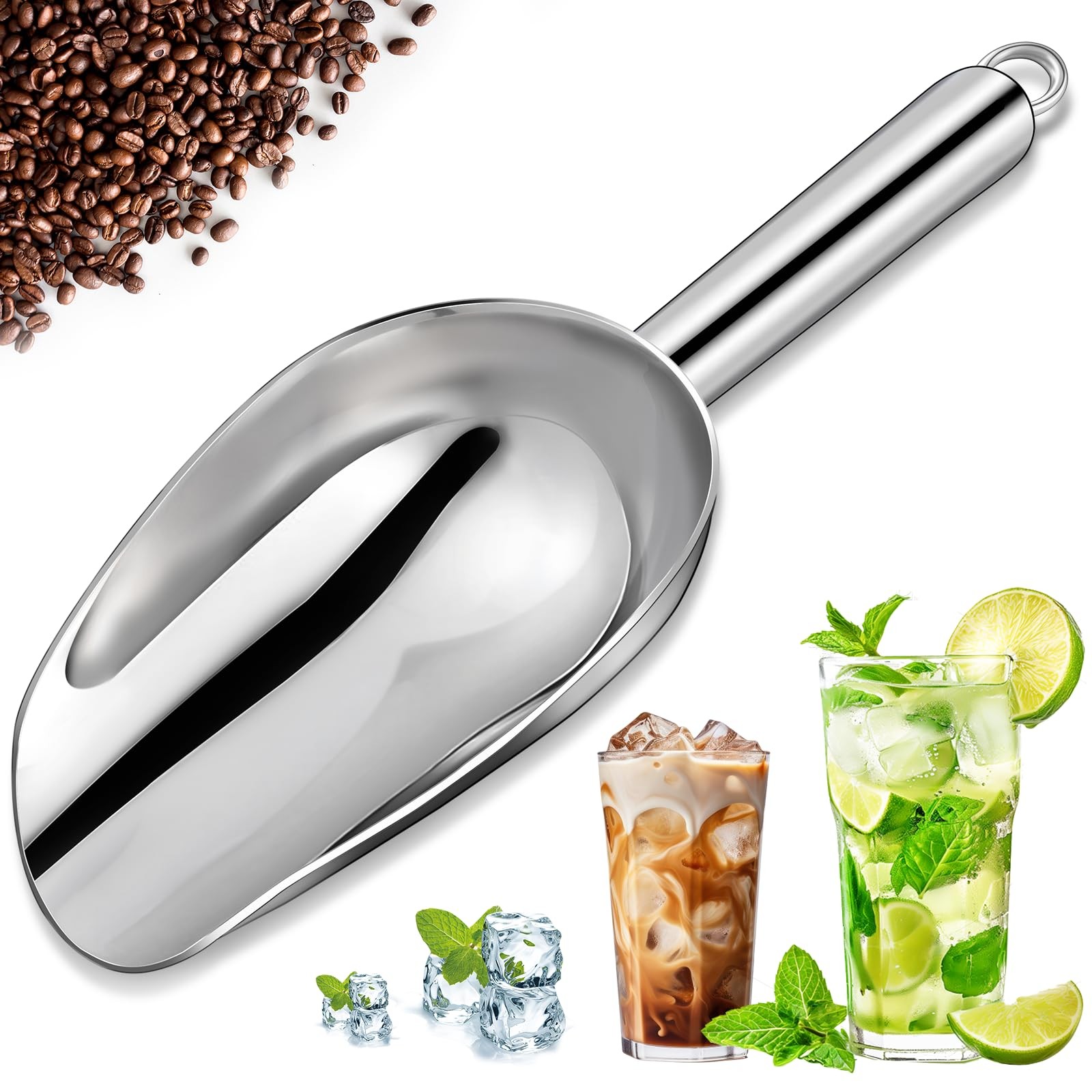 Stainless Steel Ice Scoop 6oz Kitchen Food Scoop for Ice Bucket
