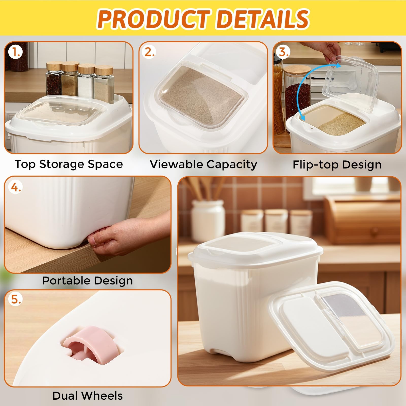 4 Pack Sugar Storage Containers Flour Bin with Wheels Large Pet Dog Food Stor…