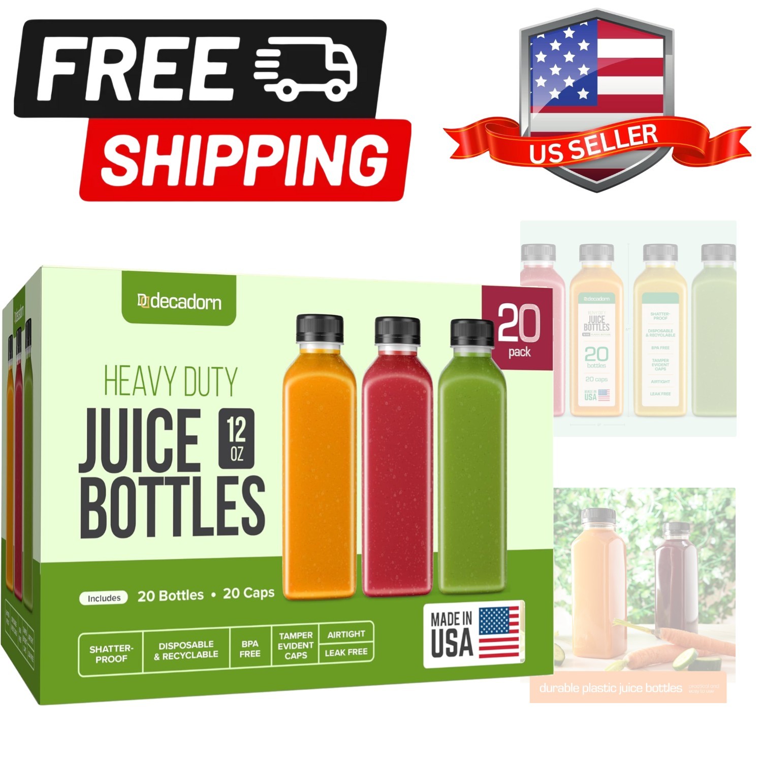 12oz 20pcs Juice Bottles With Caps – Juice Containers With Lids For Fridge -…
