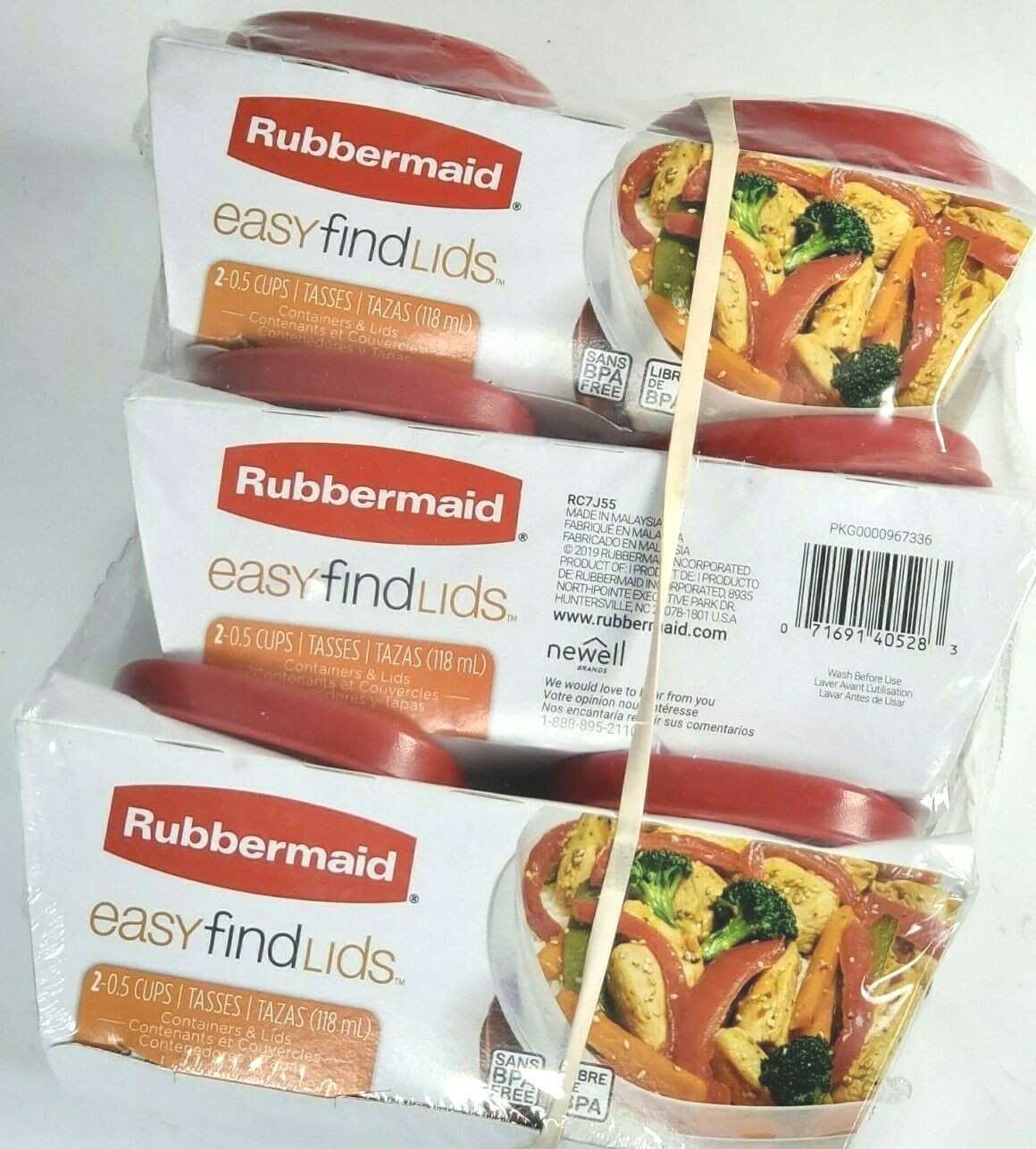 3 Pack – Rubbermaid Easy Find Lids & Containers 2 – 0.5 Cups, Red