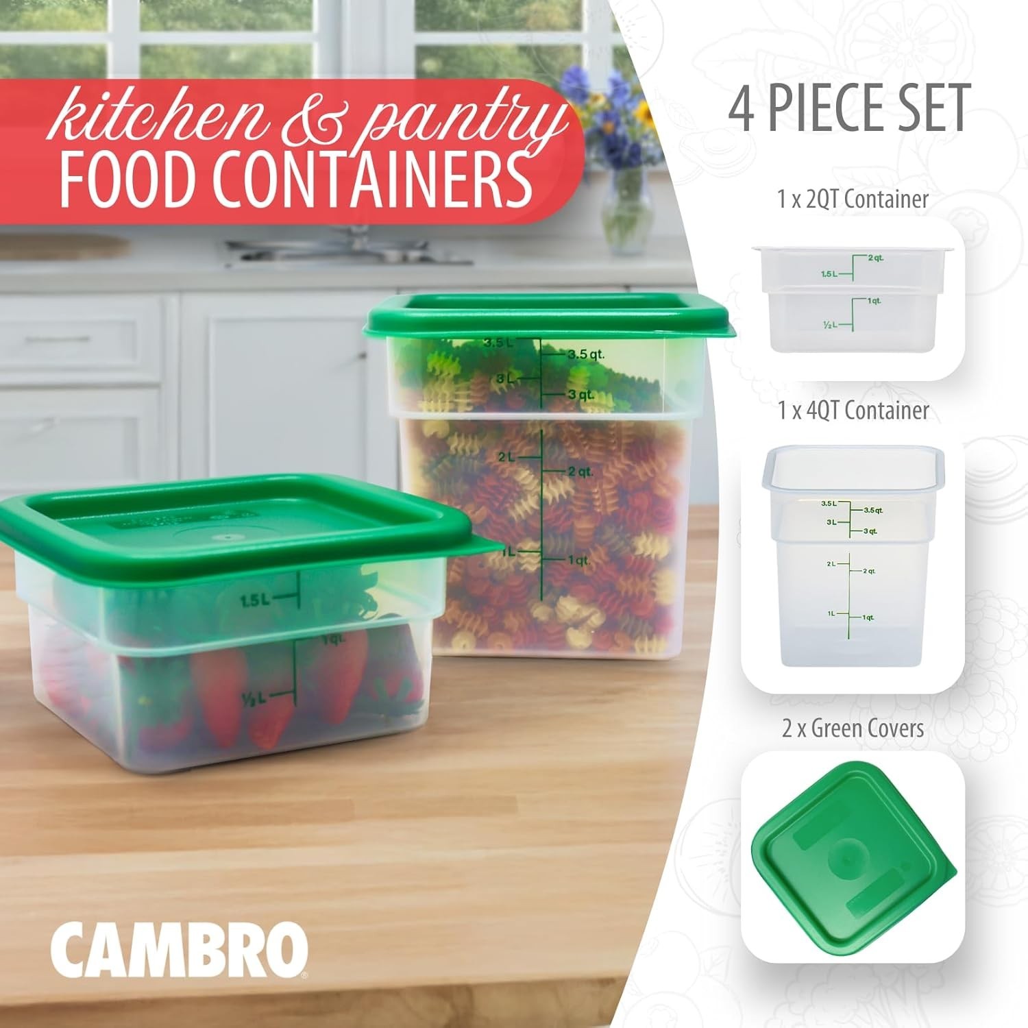 Cambro Containers With Lids – 2 Quart and 4 Quart Food Storage Set – 2 Pack