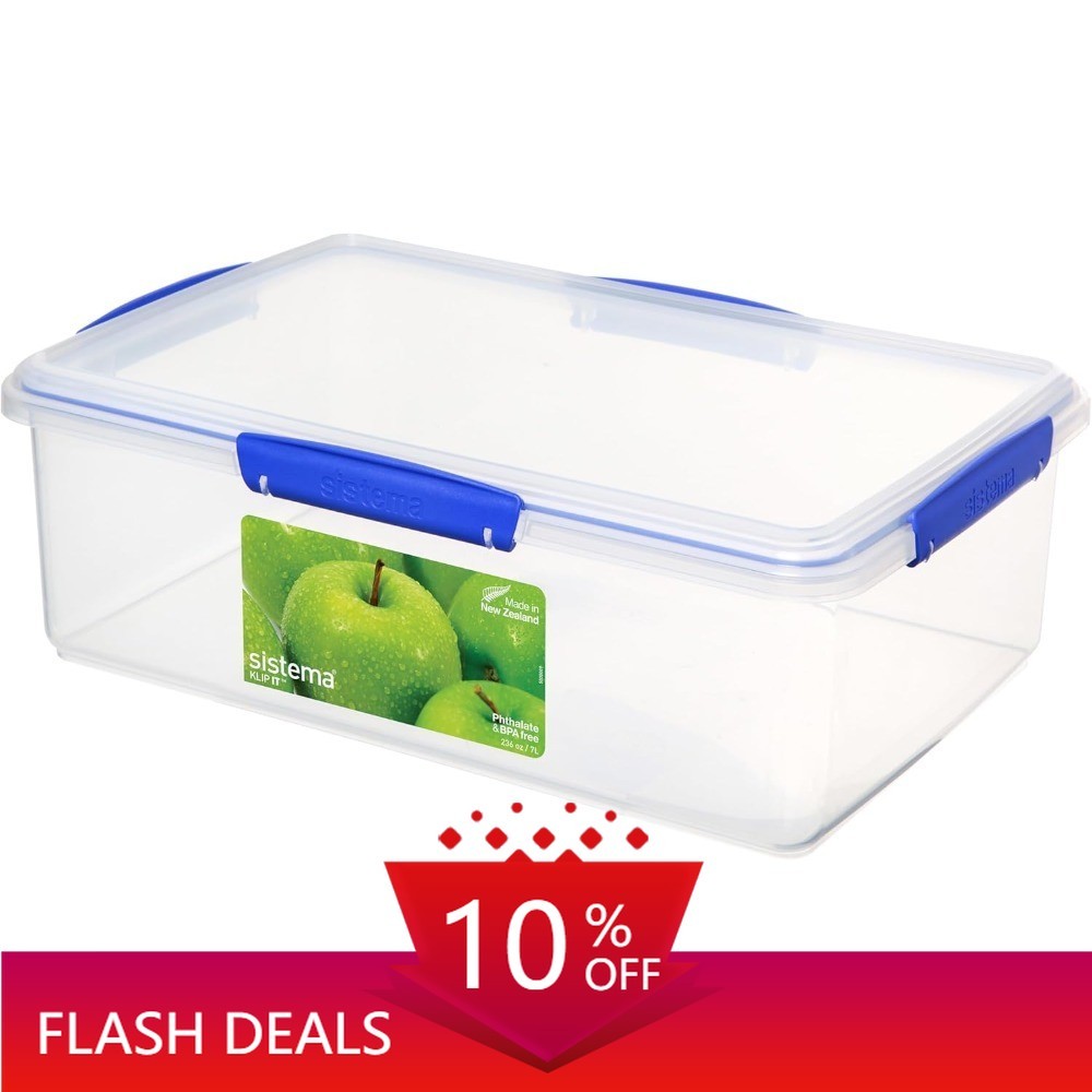 Food Storage Container, 7 L, Airtight & Stackable,BPA-Free,Clear with Blue Clips