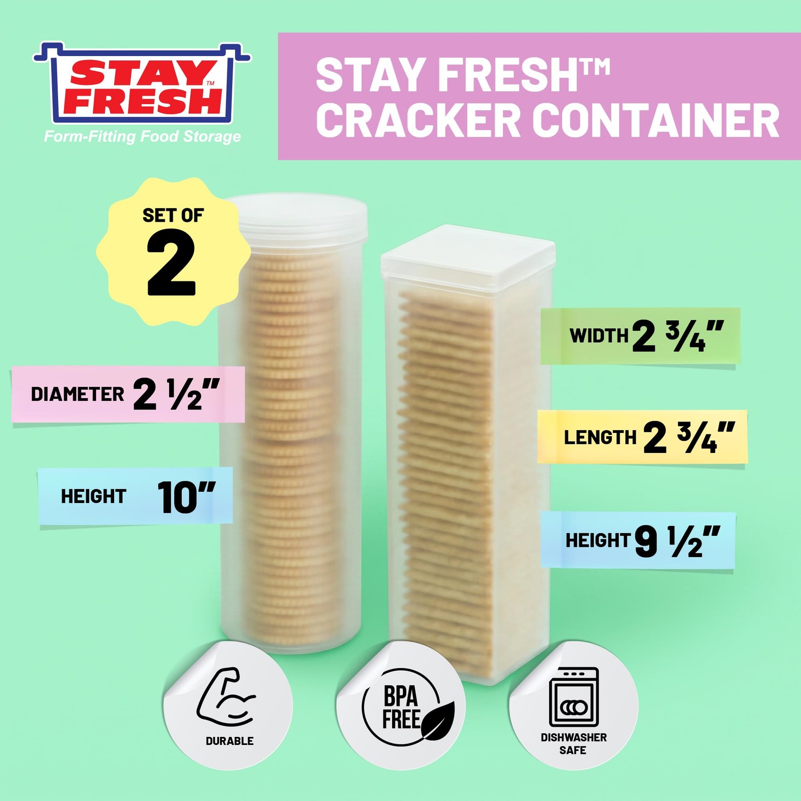 Cracker Container Set of 2 – Kitchen Discovery – Round and Square Sizes for N…