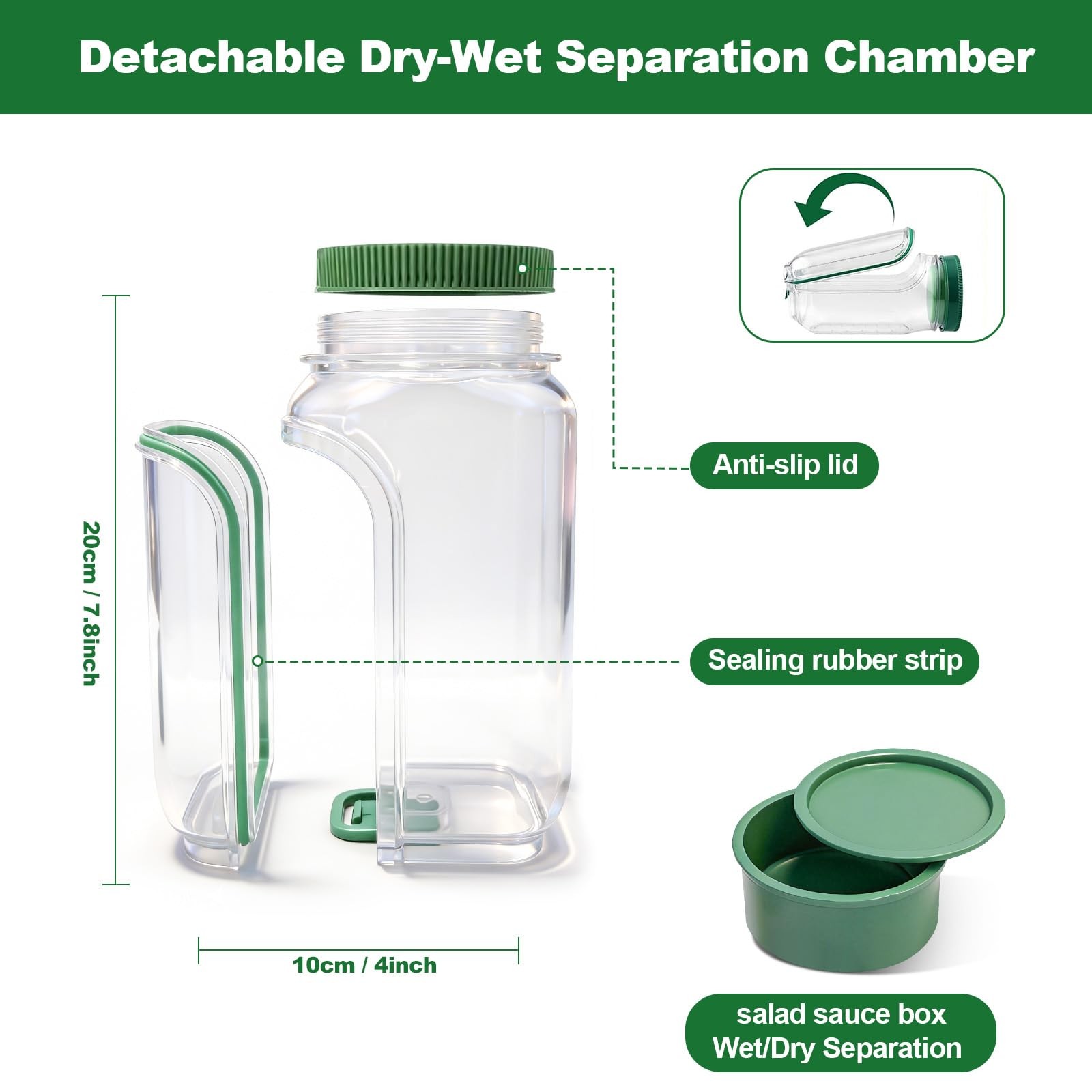 Salad Pod, 1000ml Side-Opening Salad Container (Salad Container for Lunch), L…
