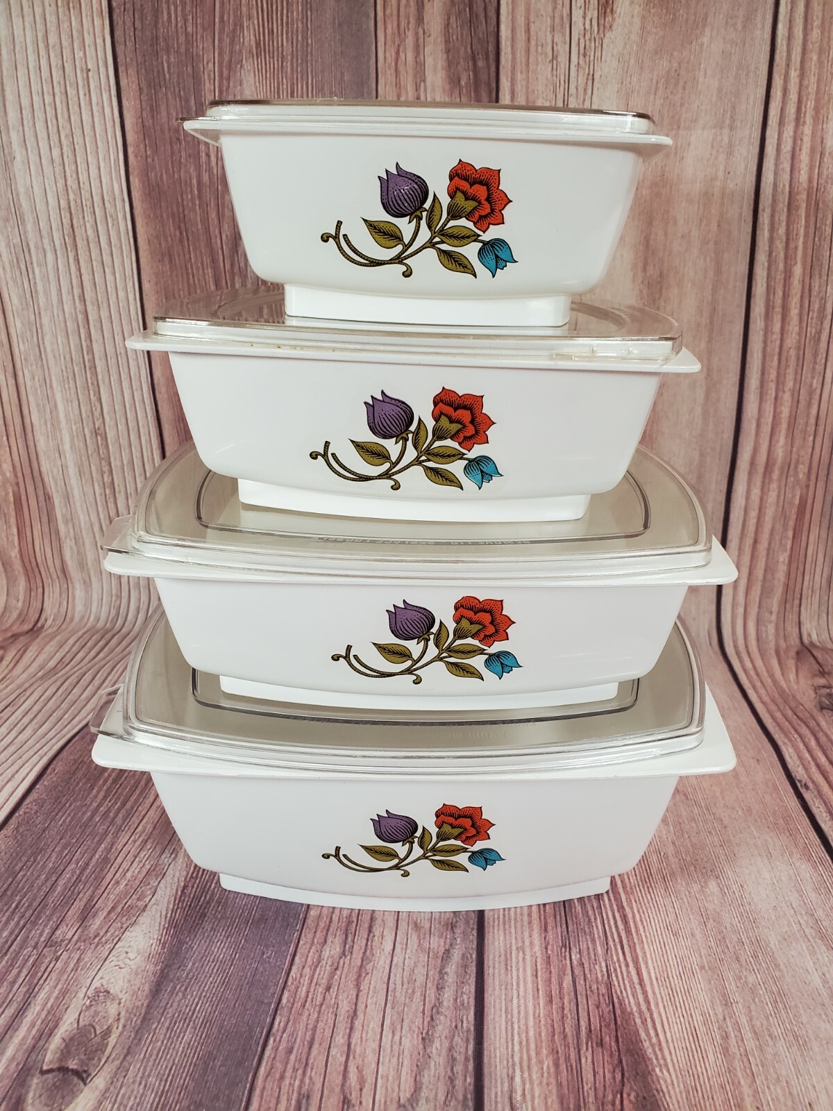 Vintage Hefty Floral Flower Leftover Food Containers Plastic With Lids 8 pc Set