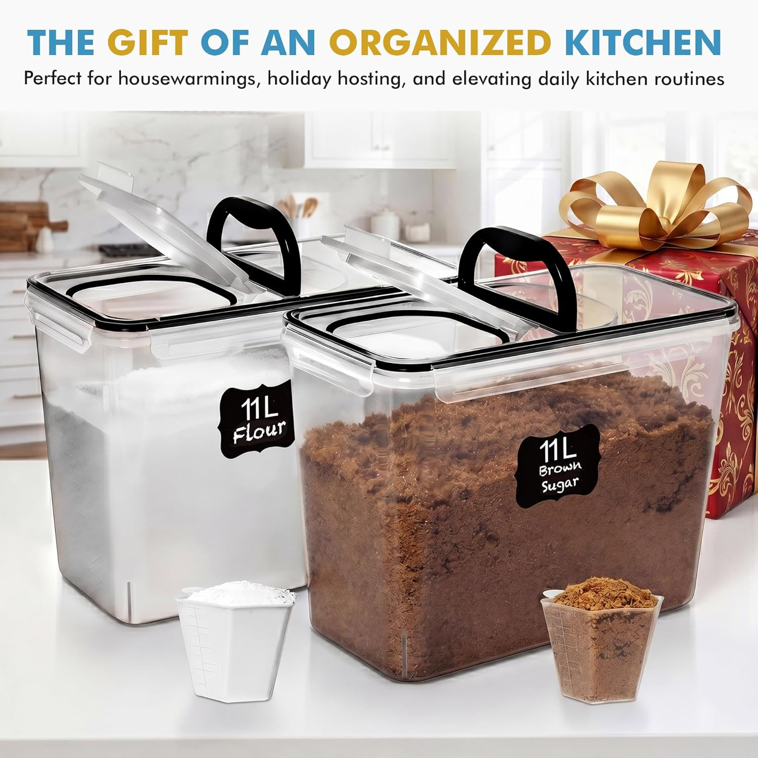 2 PC (11L | 372 Oz) Flour Sugar Storage Containers with Spout Lid & Easy Carry H