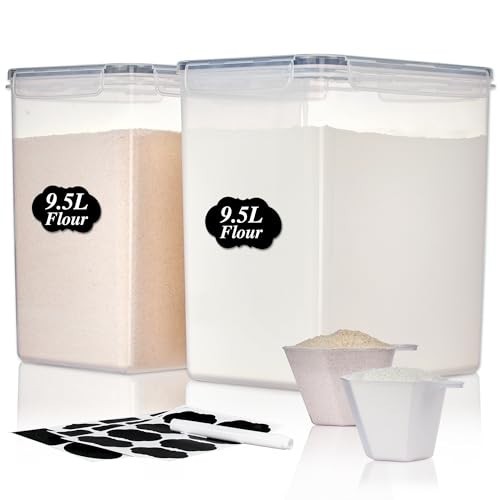Extra Large 9.5L Airtight Storage Containers – 2 Pack for Flour, Sugar, Rice, Ba