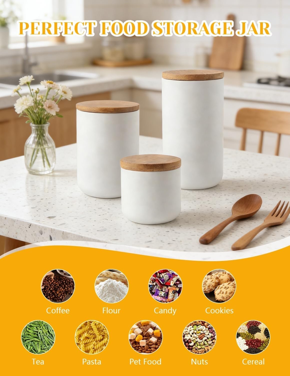 Elegant Ceramic Food Storage Jar with Bamboo Lid – 8.79oz Airtight Canister