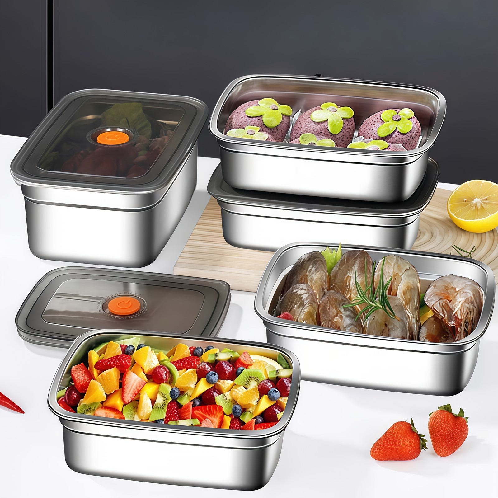 Stackable Stainless Steel Lunch Containers Box with Lids Leak-Proof Food Storage