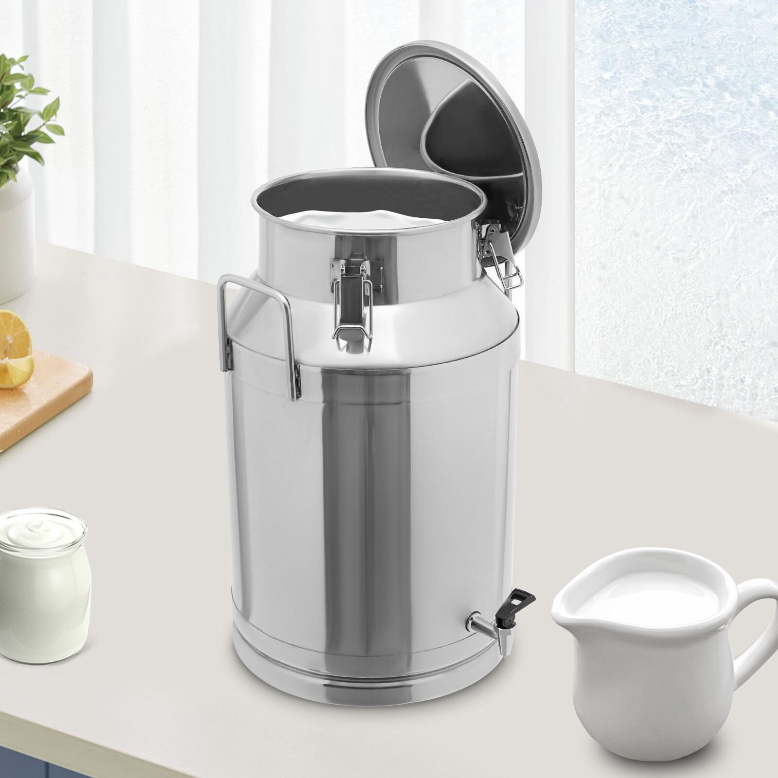 201 Stainless Steel Milk Jug Milk Can with a Faucet Sealed Bucket 40L/10.57Gal