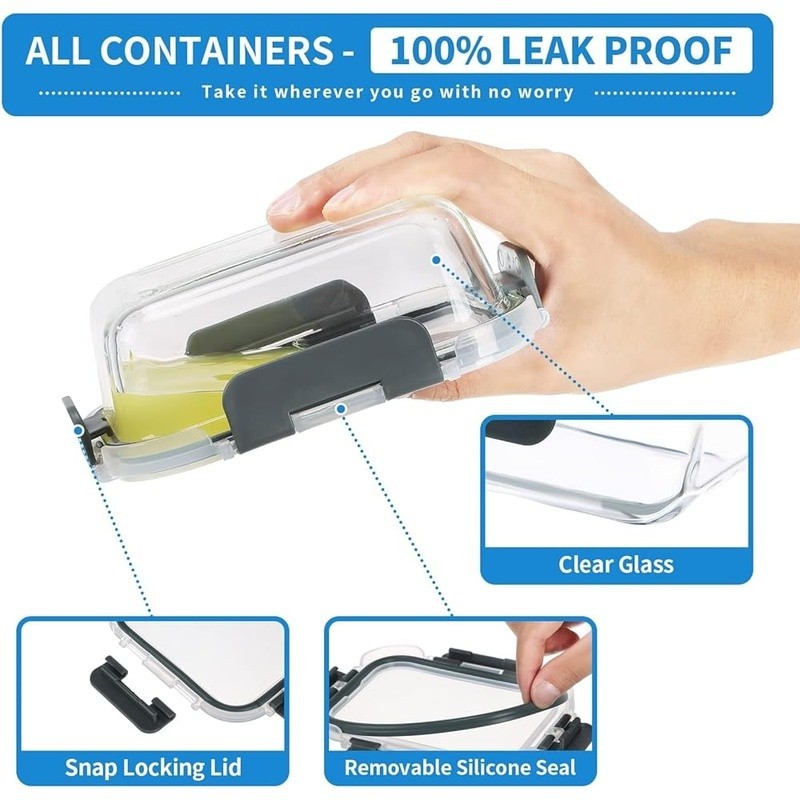 12 Pack Glass Meal Prep Containers Airtight Leak Proof Oven Safe Dishwasher Safe