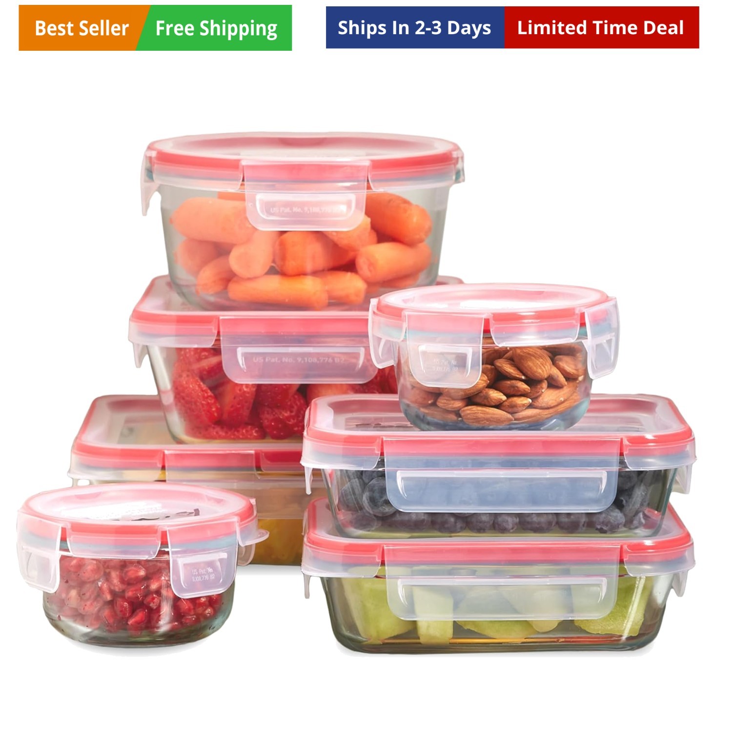 Freshlock 7-Pack Set, 1, 2, 4 Cups Airtight & Leakproof Plastic Locking Lids …