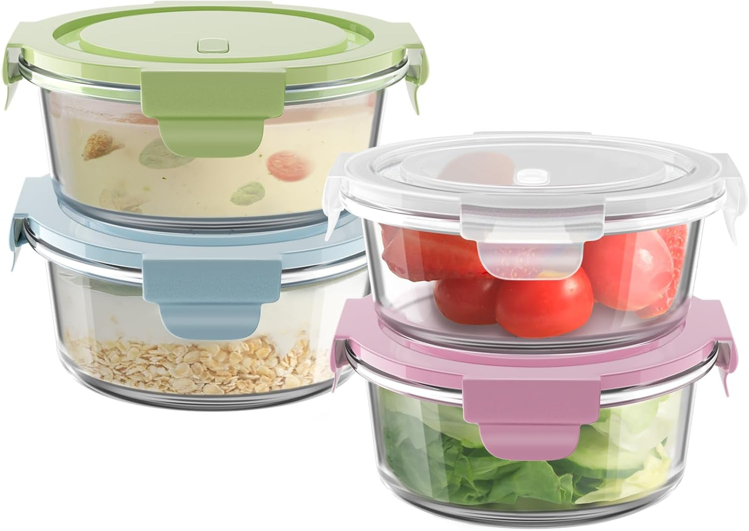 3Cup/23Oz Glass Meal Prep Containers with Vented Lids Food Storage, 4 PACK | Sou