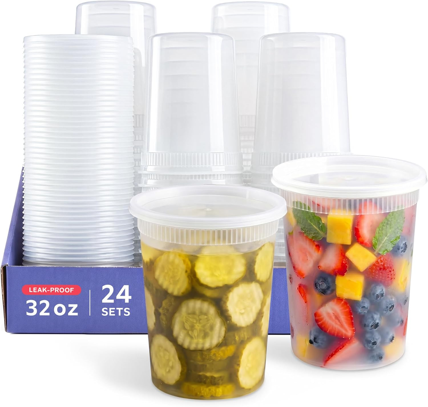 [32 oz. – 24 Count Plastic Deli Containers with Lids – Disposable Food Storage C