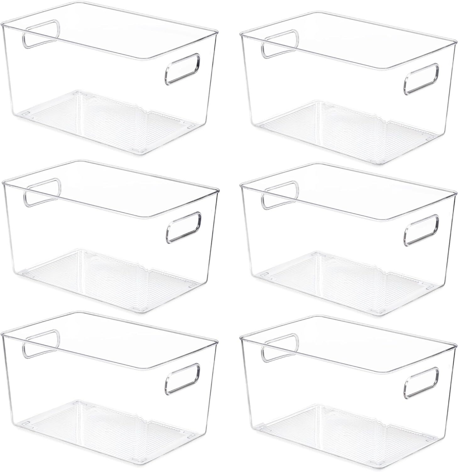 6 Pack Clear Pantry Organizer Bins Plastic Containers with Handle for Kitchen