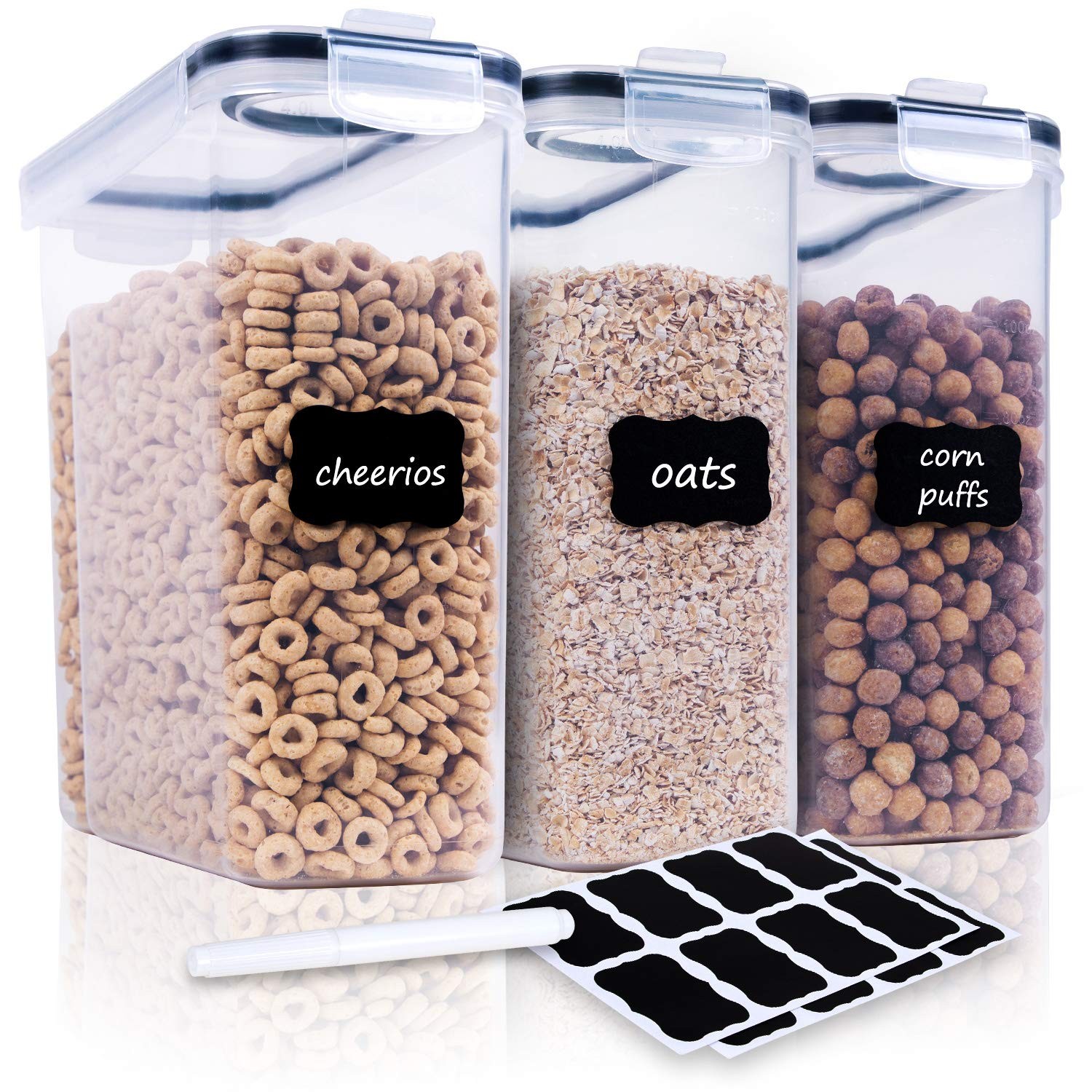 3 Piece Airtight Large Dry Cereal Containers Set 135.2oz BPA Free Labels Pen