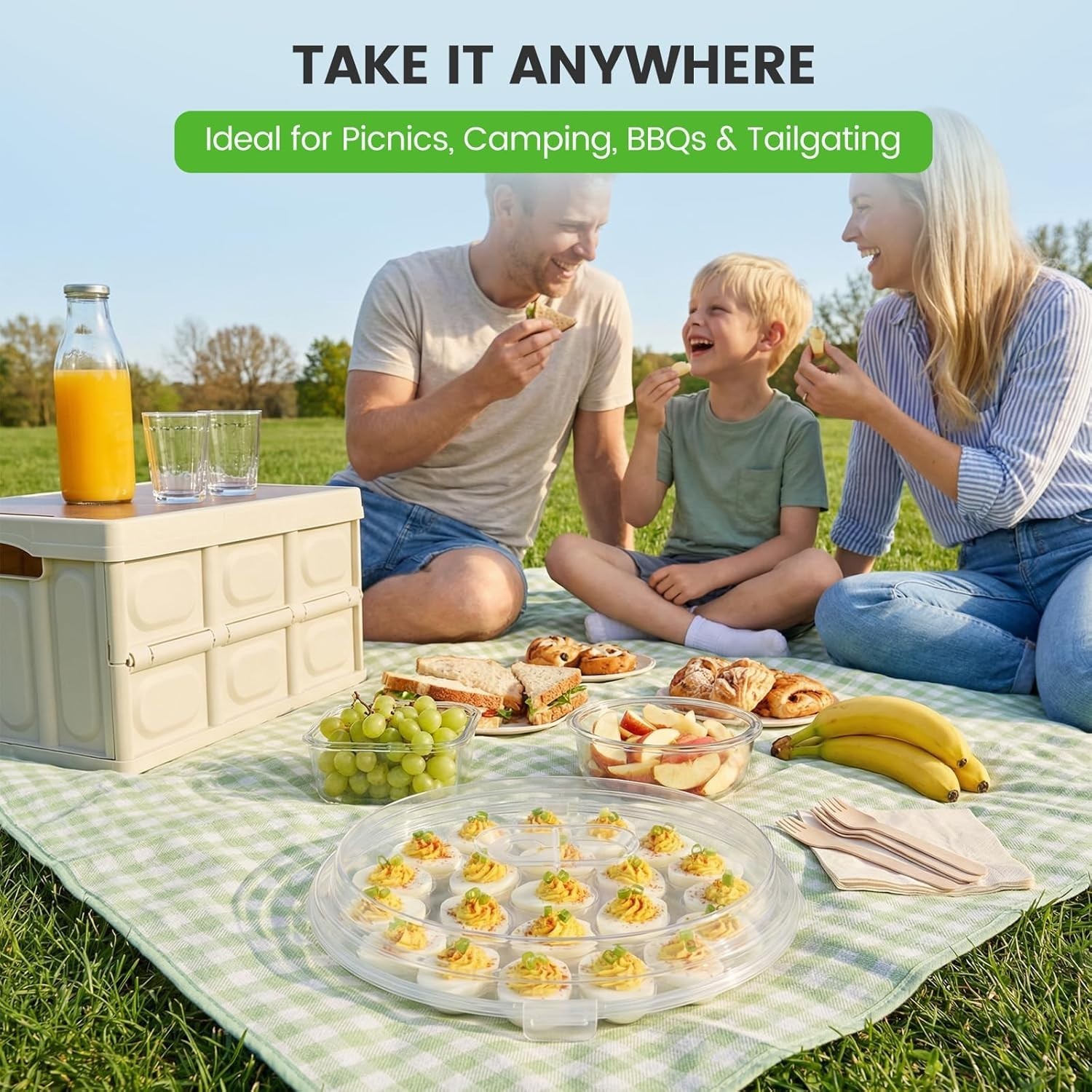 Crystal Clear Deviled Egg Carrier – 22 Slots, Portable & Elegant Presentation