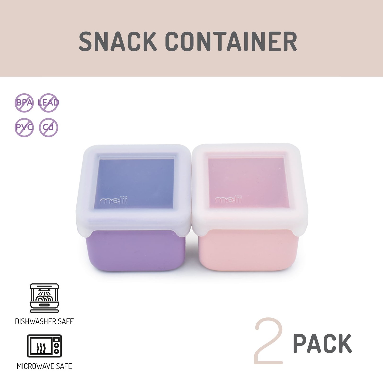2 Pack Silicone Snack Container, Pink & Purple