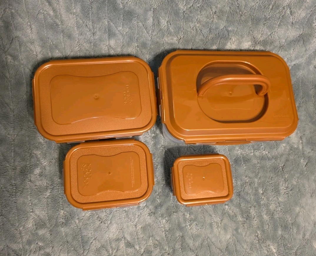 LocknLock Brand Clear Plastic Copper Lidded Food Storage System 4pc Nested NEW