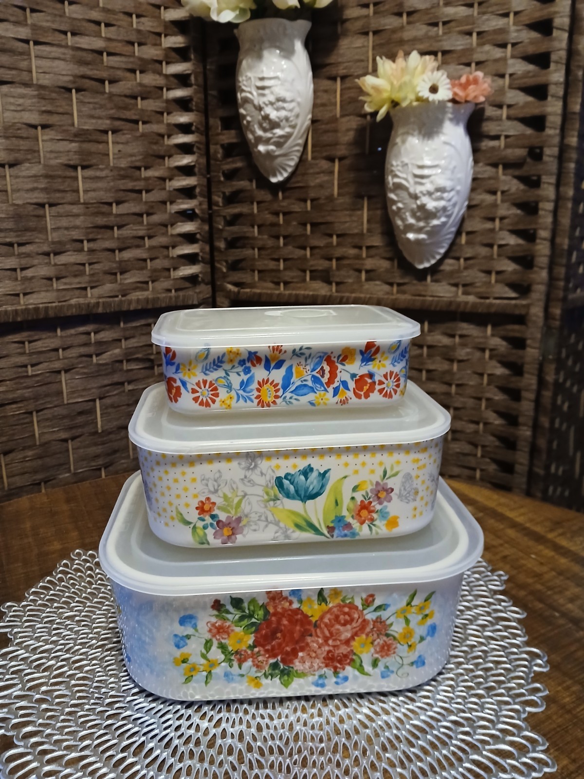 pioneer woman 3 piece Ceramic storage Containers