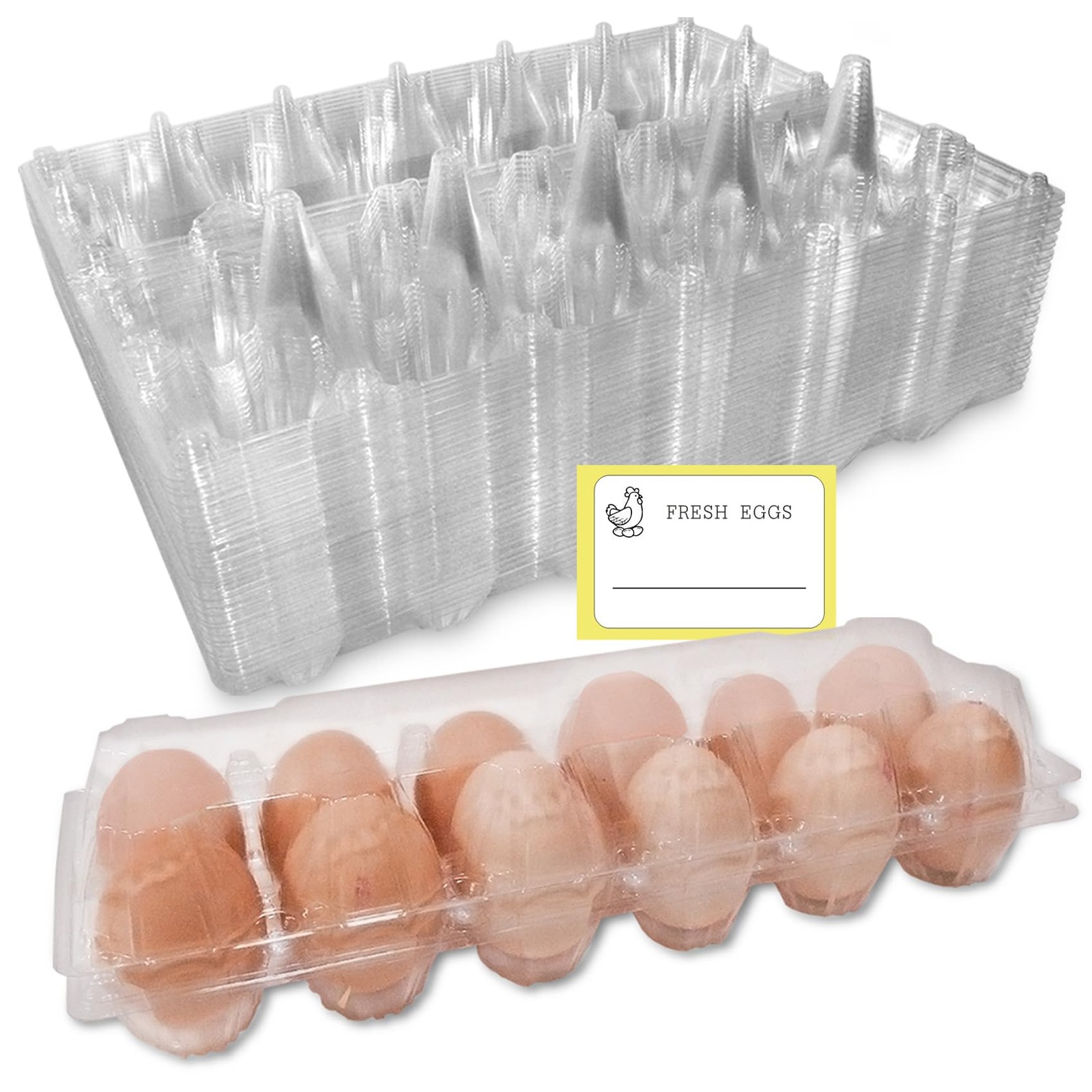 30 Packs Large Plastic Egg Cartons for 12 Eggs with Sticker Labels Egg Tray