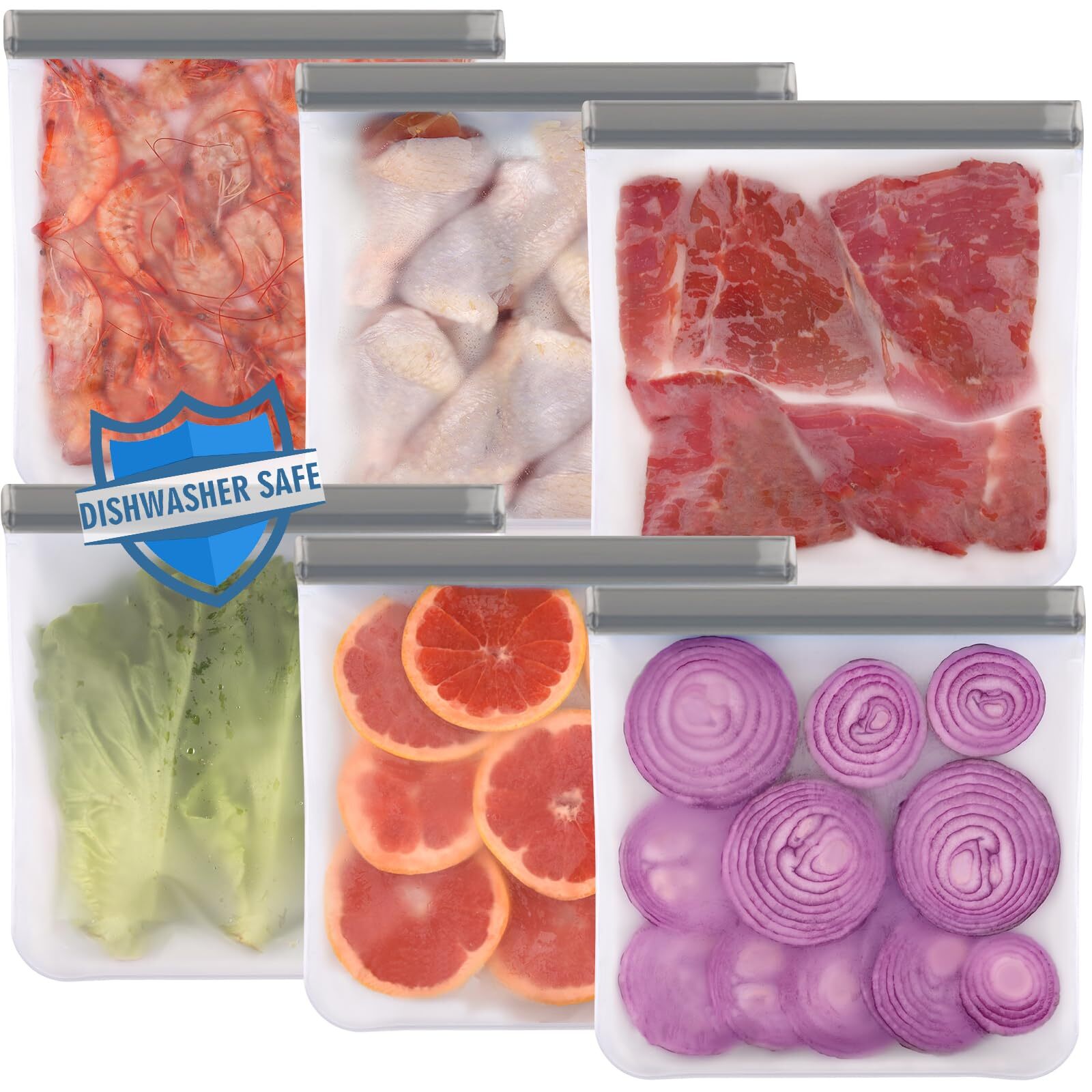 6 Pack Reusable Gallon Freezer Bags Dishwasher Safe BPA Free Reusable 1 Gallo…