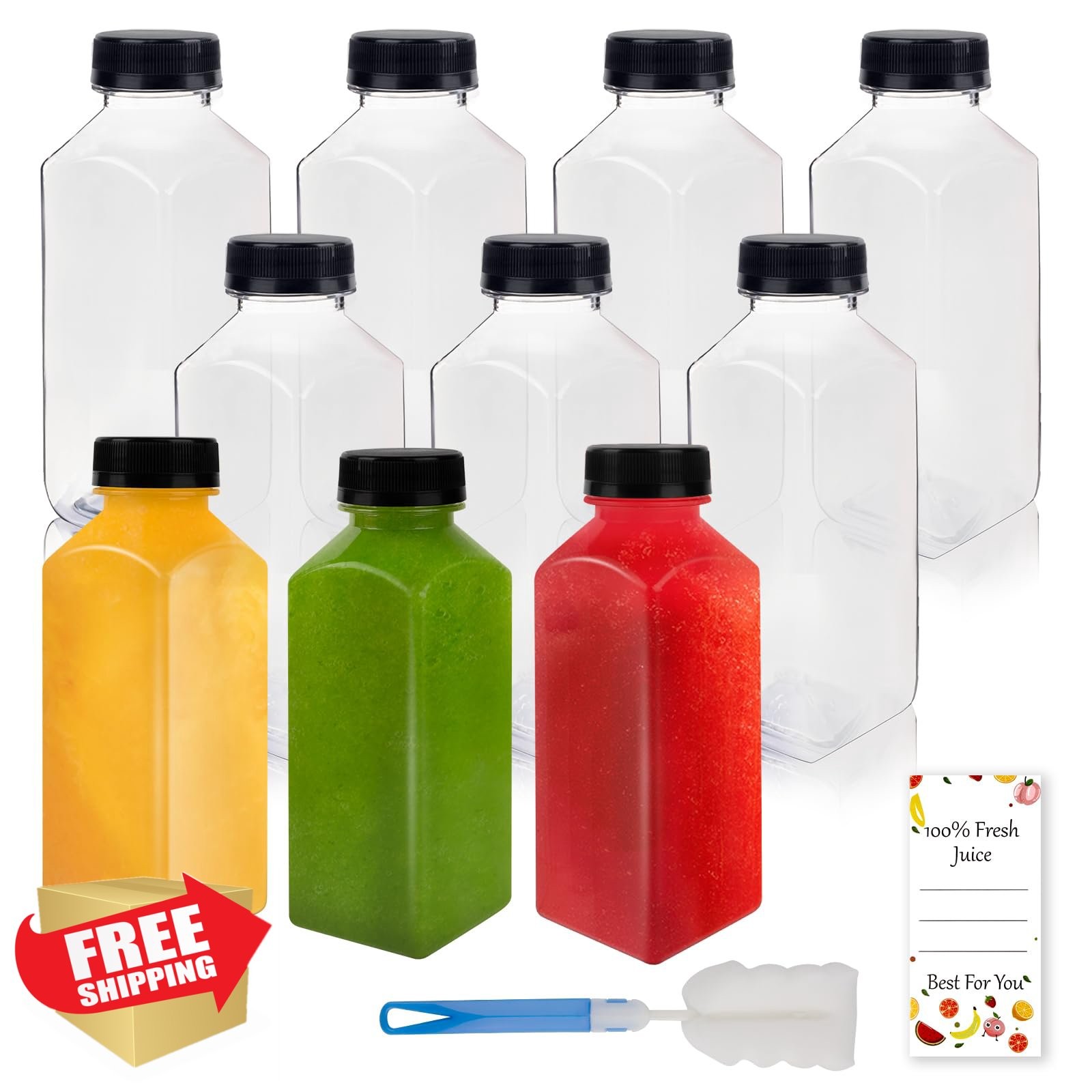 Lissomballon Juice Bottles 10 Pcs 12oz Plastic Reusable with Caps