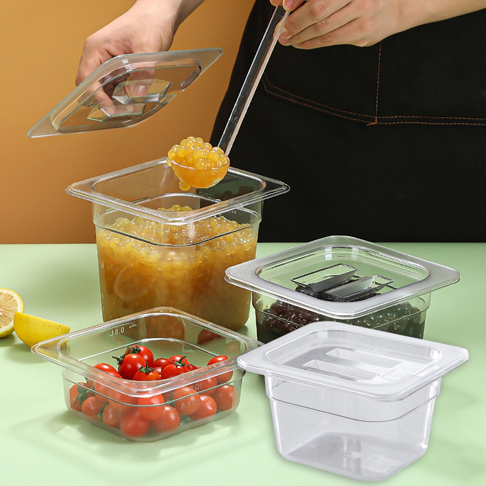 6 Pack 1/6 Size Polycarbonate Food Pans with Lids, Plastic Clear Restaurant C…