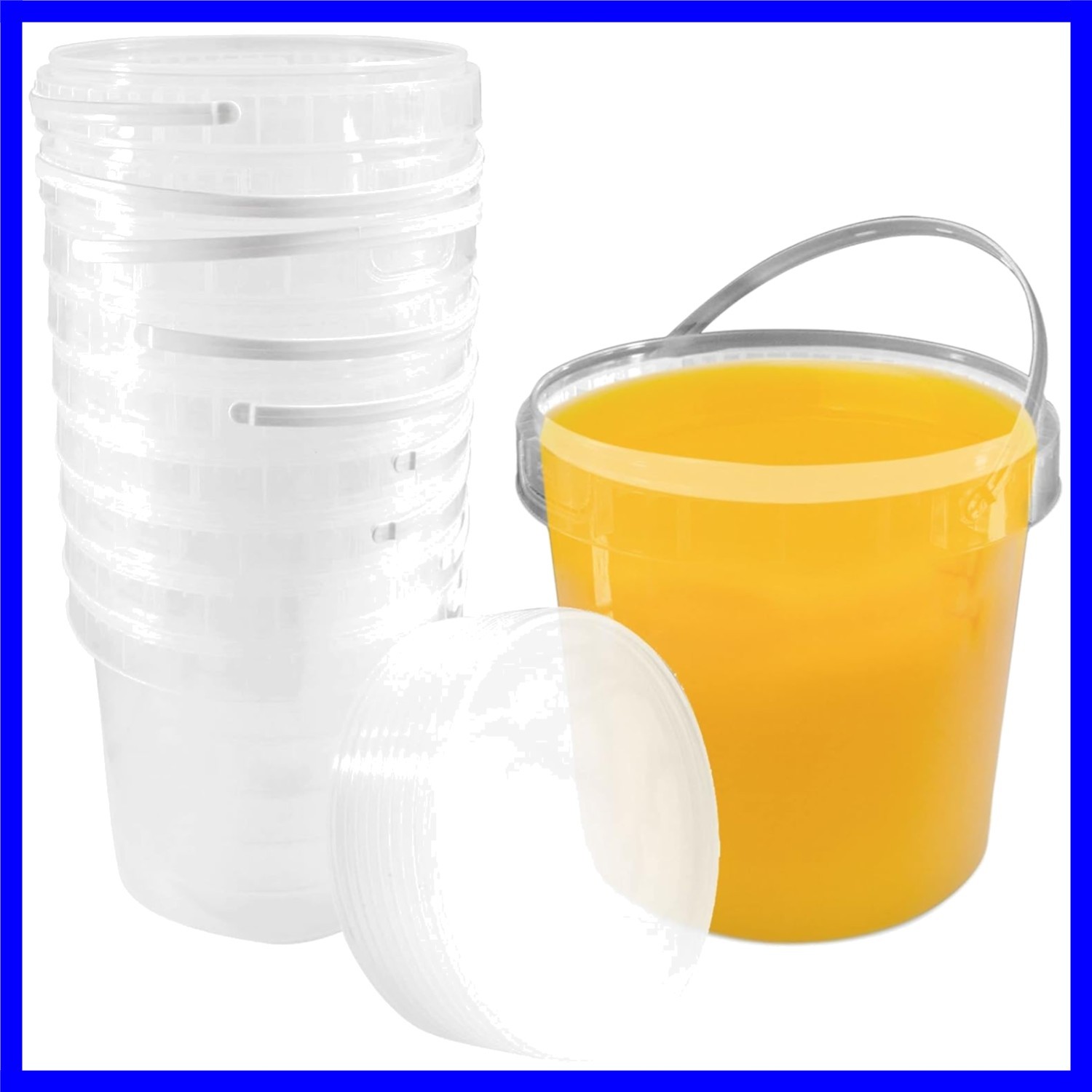 1 Gallon 128 oz Clear Plastic Bucket with Lid and Handle 3 Pack, Ice Cream Tu…