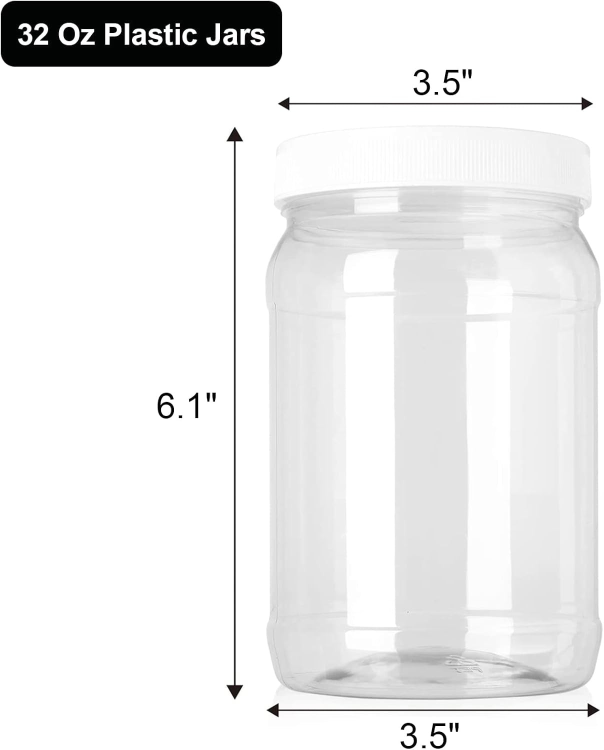 9 Pack 32 Oz Plastic Jars with Lids, Wide Mouth Clear Empty Plastic Storage Cont