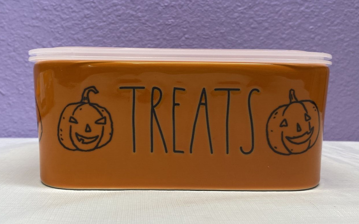 Rae Dunn Halloween Treats Pumpkin Ceramic Microwav Container Vented Lid Orange