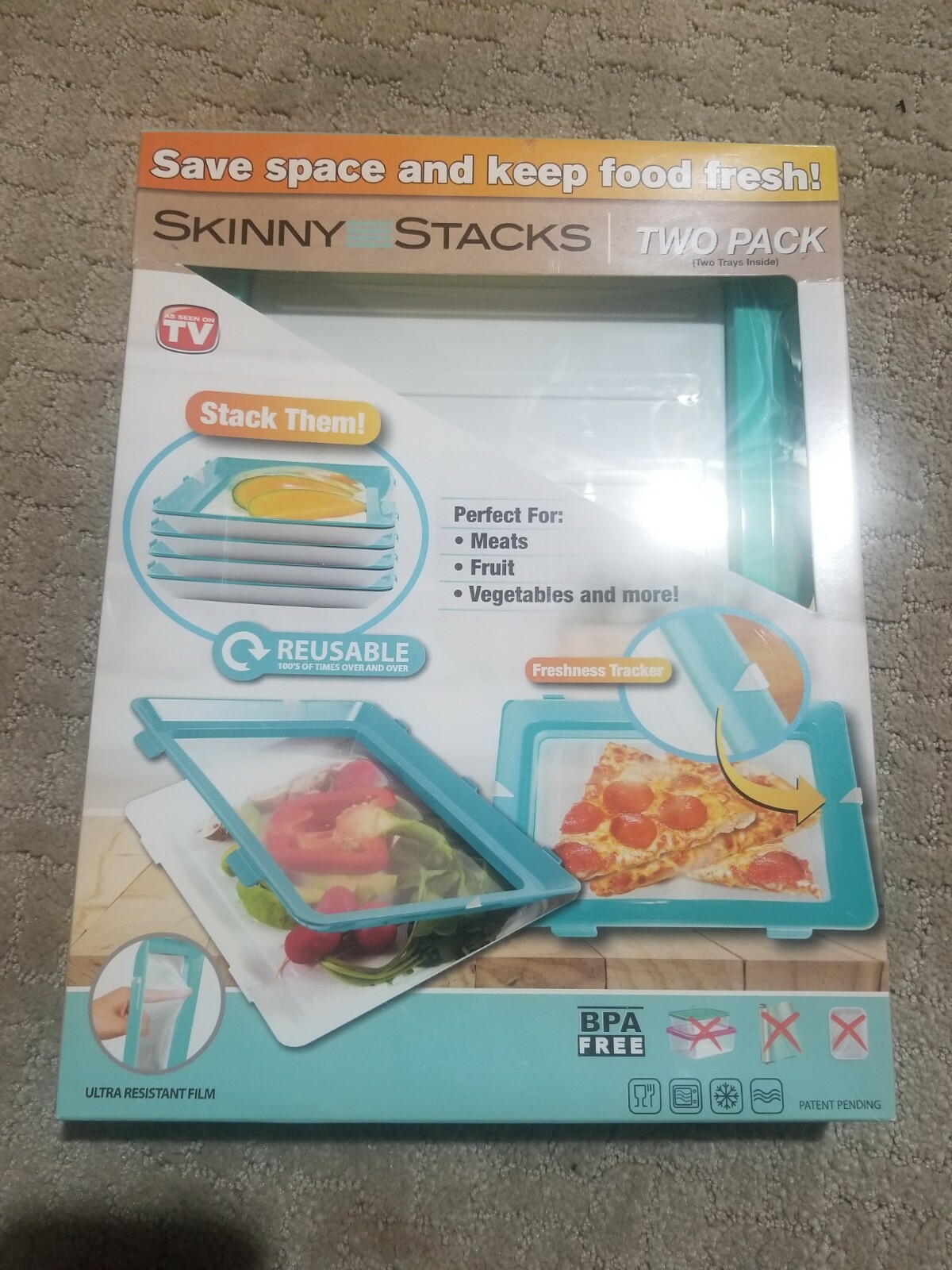Set of 2 Skinny Stacks Reusable Food Storage Trays BPA free