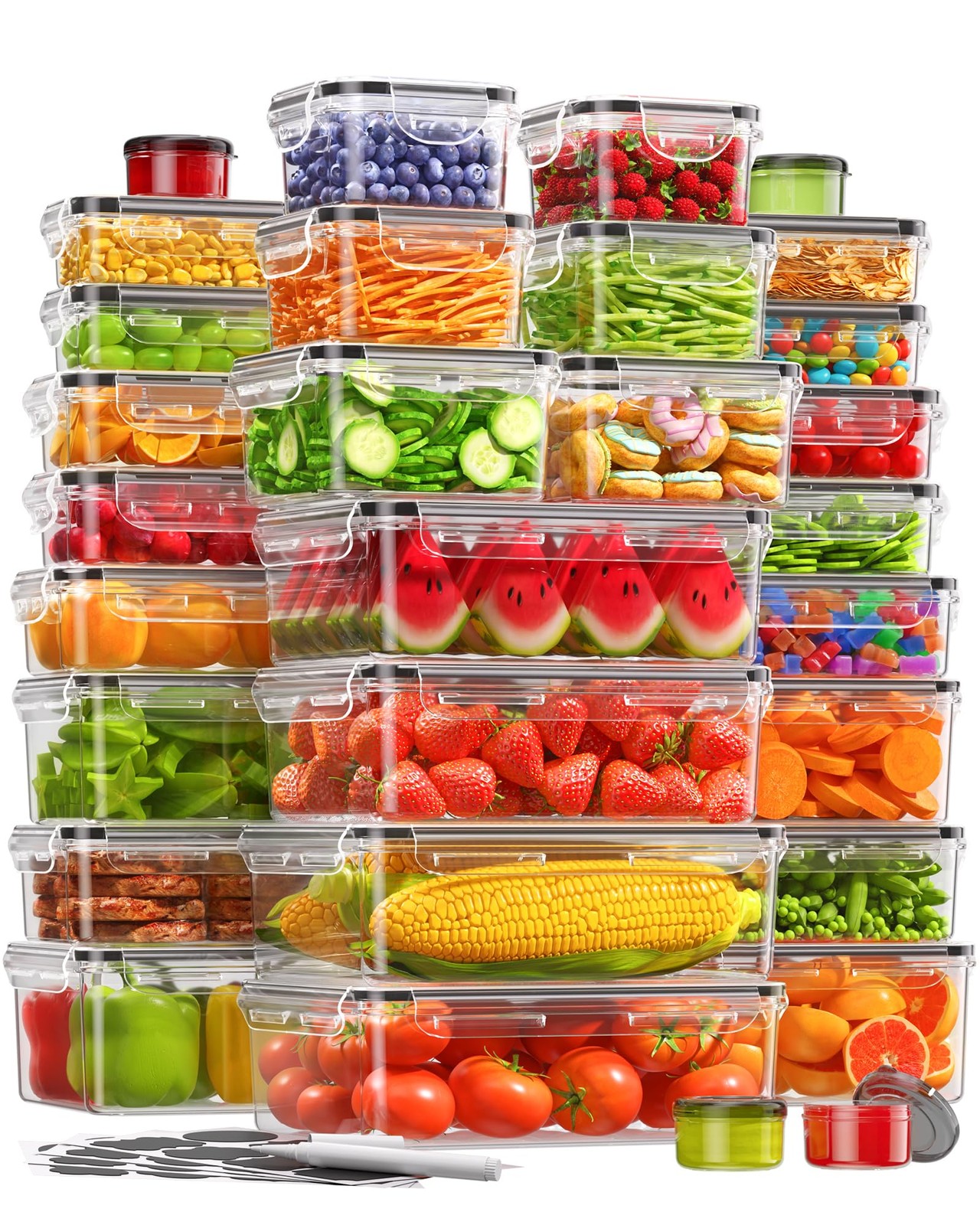 60 PCS Food Storage Containers with Lids, BPA-Plastic Food Containers for Kit…