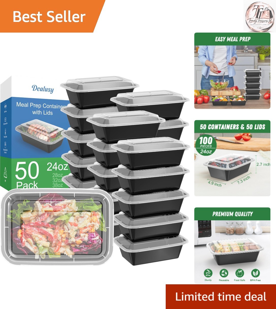 50 Pack 24 oz Meal Prep Containers – Stylish & Food Safe, Perfect for Meal Prep