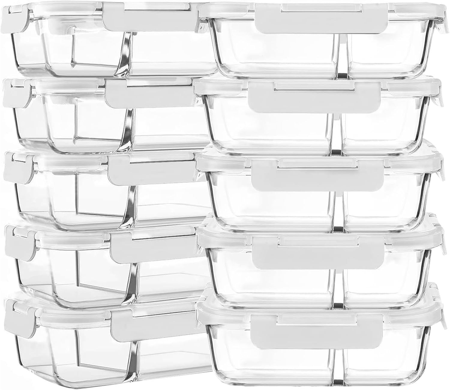 10-Pack,30 Oz Glass Meal Prep Containers 2 Compartments Airtight Lunch Bento