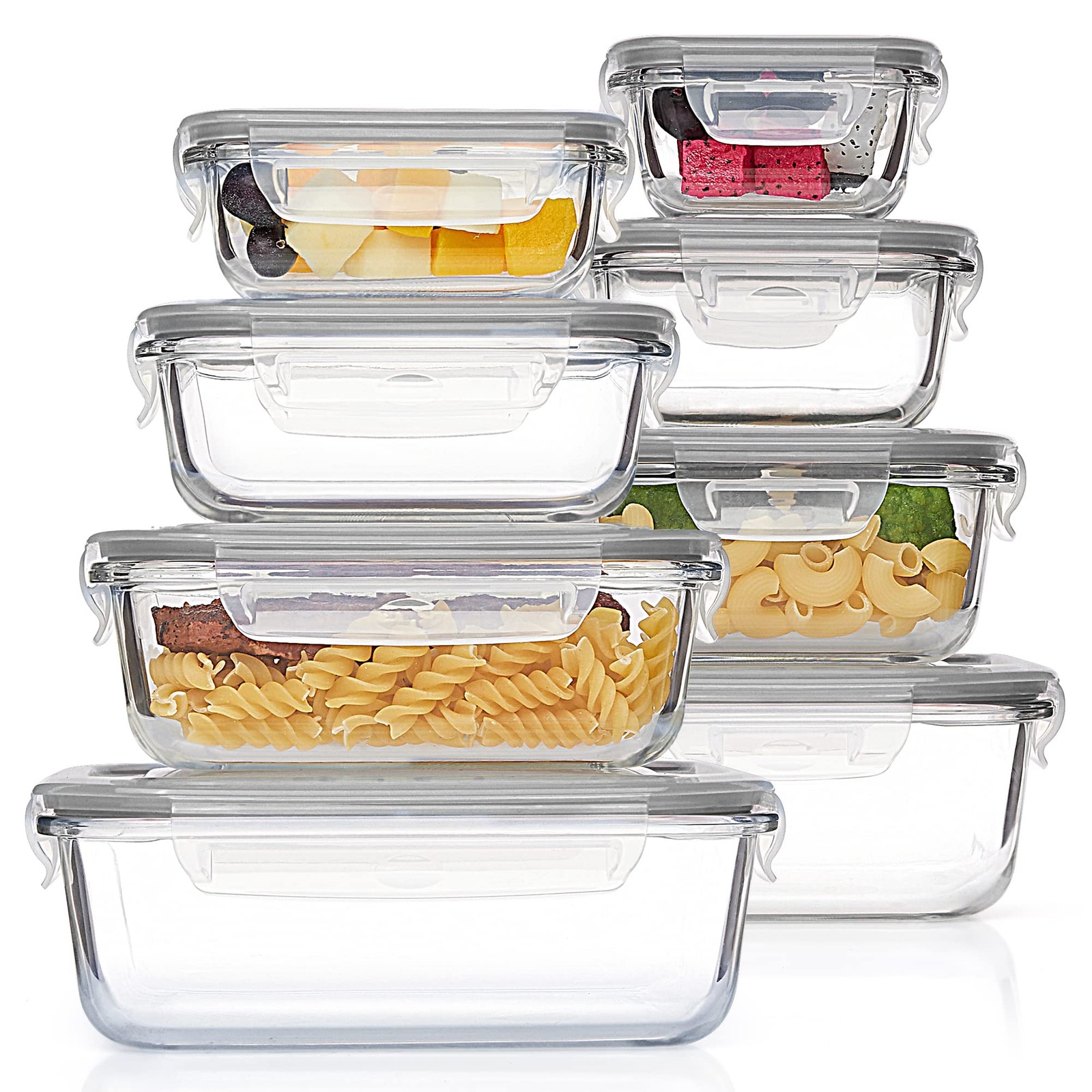 8 Pack Glass Food Storage Containers with Airtight Lids, Glass Meal Prep Cont…