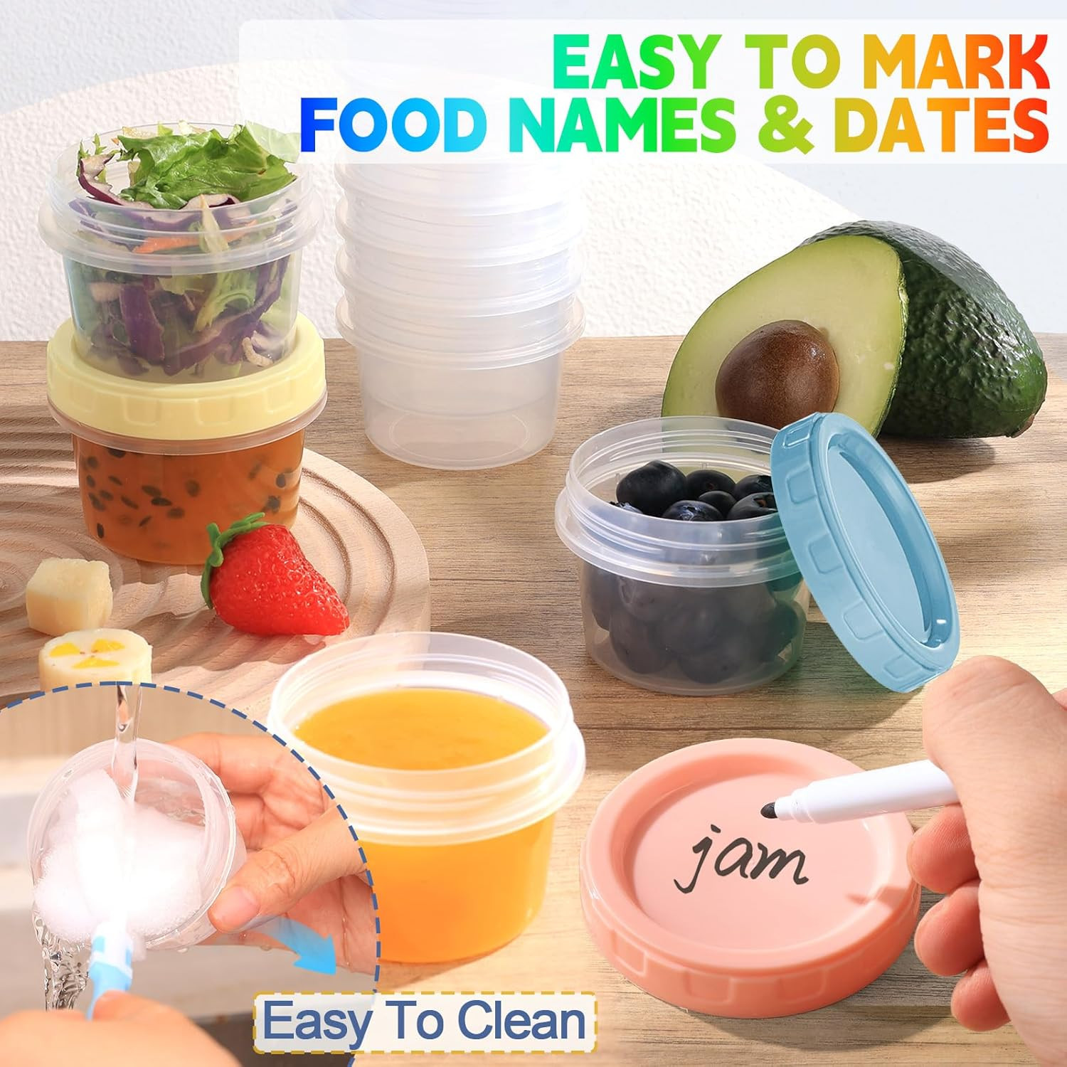 6Pcs 4 Oz Plastic Containers with Screw Lids, Reusable 1/2 Cup Small Food Sto…