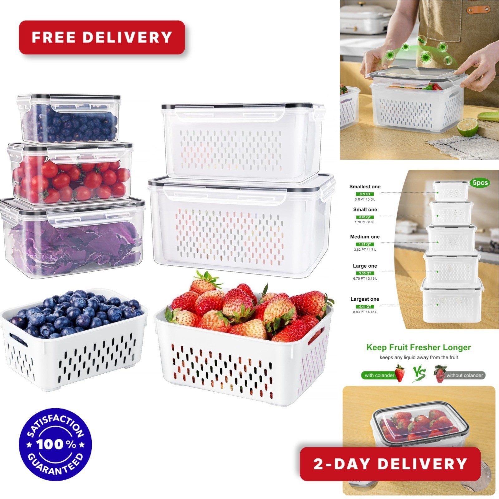 5 PCS Large Leakproof Food Storage Containers – BPA Free, Microwave Safe