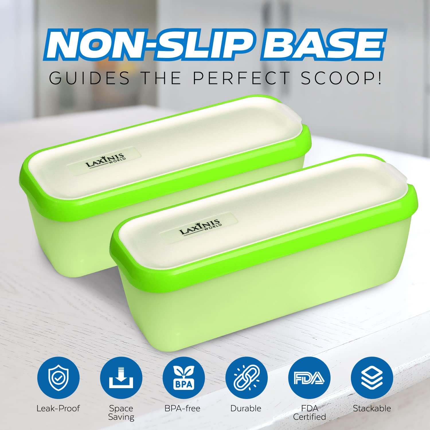 Ice Cream Containers – Pack of 2 Ice Cream Plastic Containers with Lids, 1.5 Qua