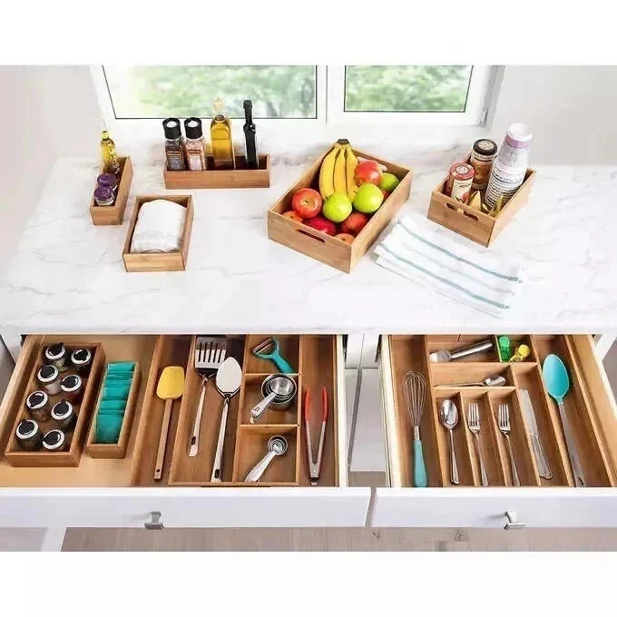 Seville Classics 9-Piece Bamboo Drawer Organizer Starter Set