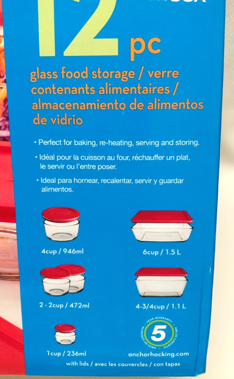 Anchor Hocking 12 pc Glass Food Storage Container Set Red Snug Fit Lids
