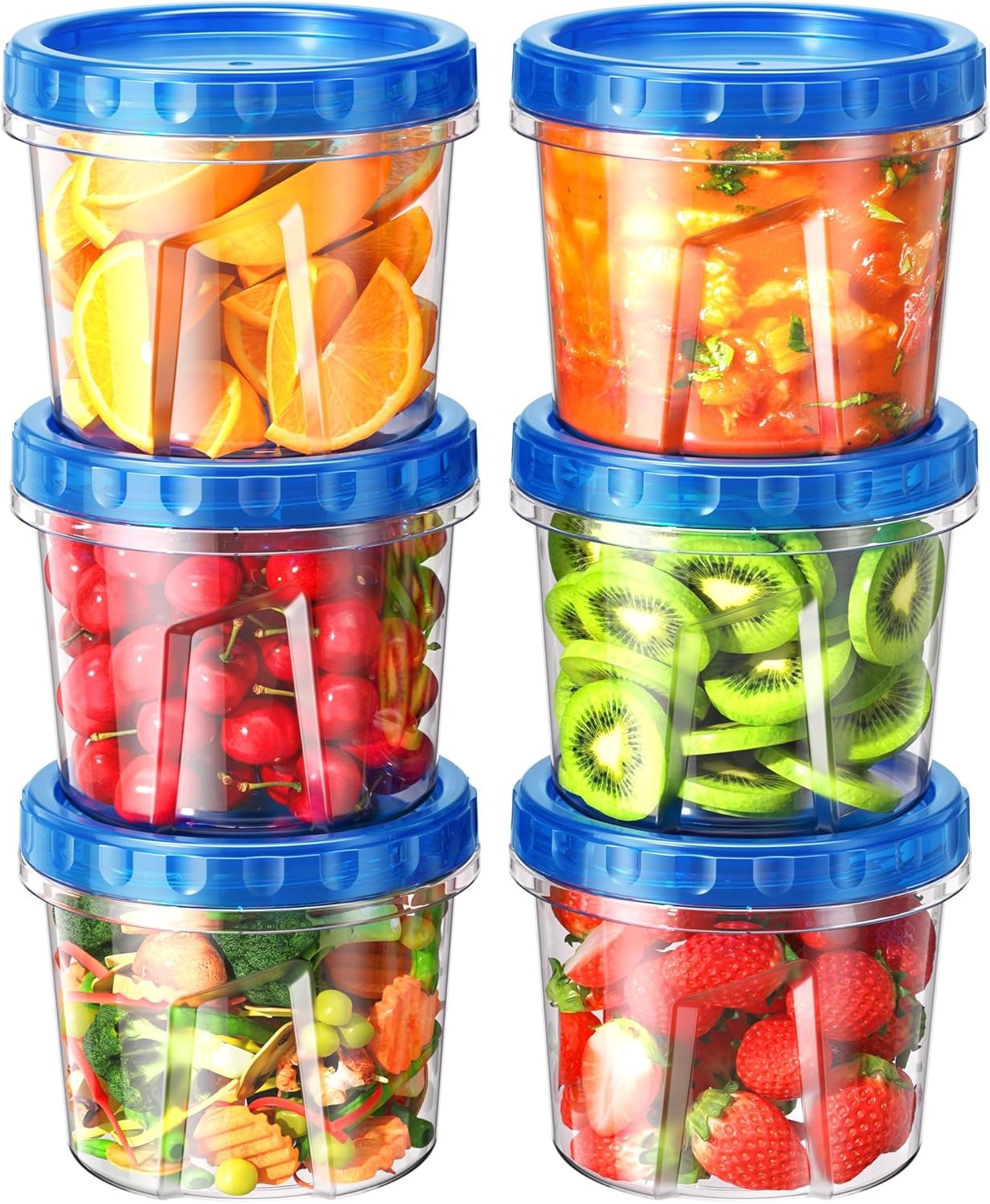 6 Pack-24 oz Freezer Storage Containers, Plastic Food Storage Containers with Tw