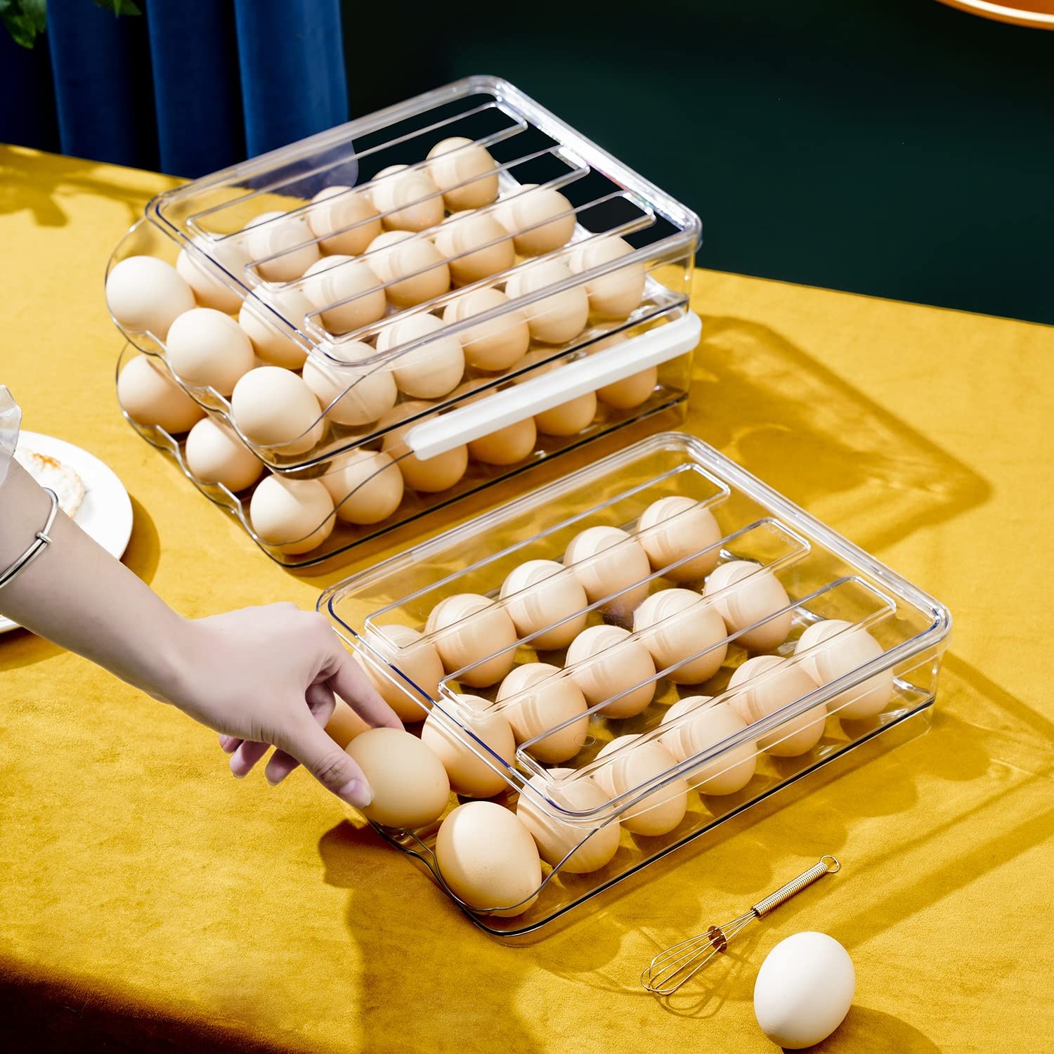 3 Layer Ramp Type Auto Rolling Egg Holder Storage Container for Refrigerator …