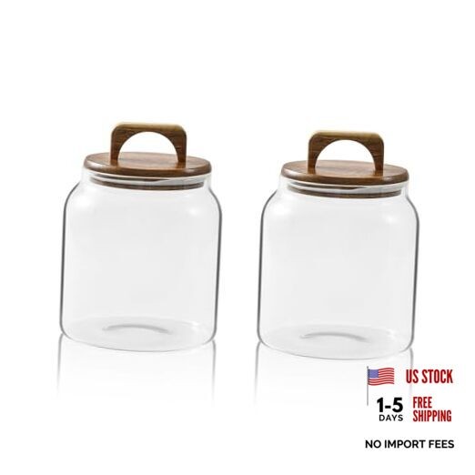 Glass Jars for Laundry Room Organization, 1/2 gallon with handle lid（2 pack）