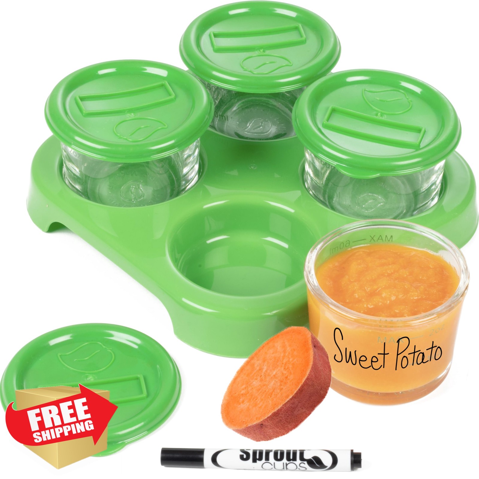 Glass Baby Food Containers 2oz 4pk Stackable Tray Freezer Safe