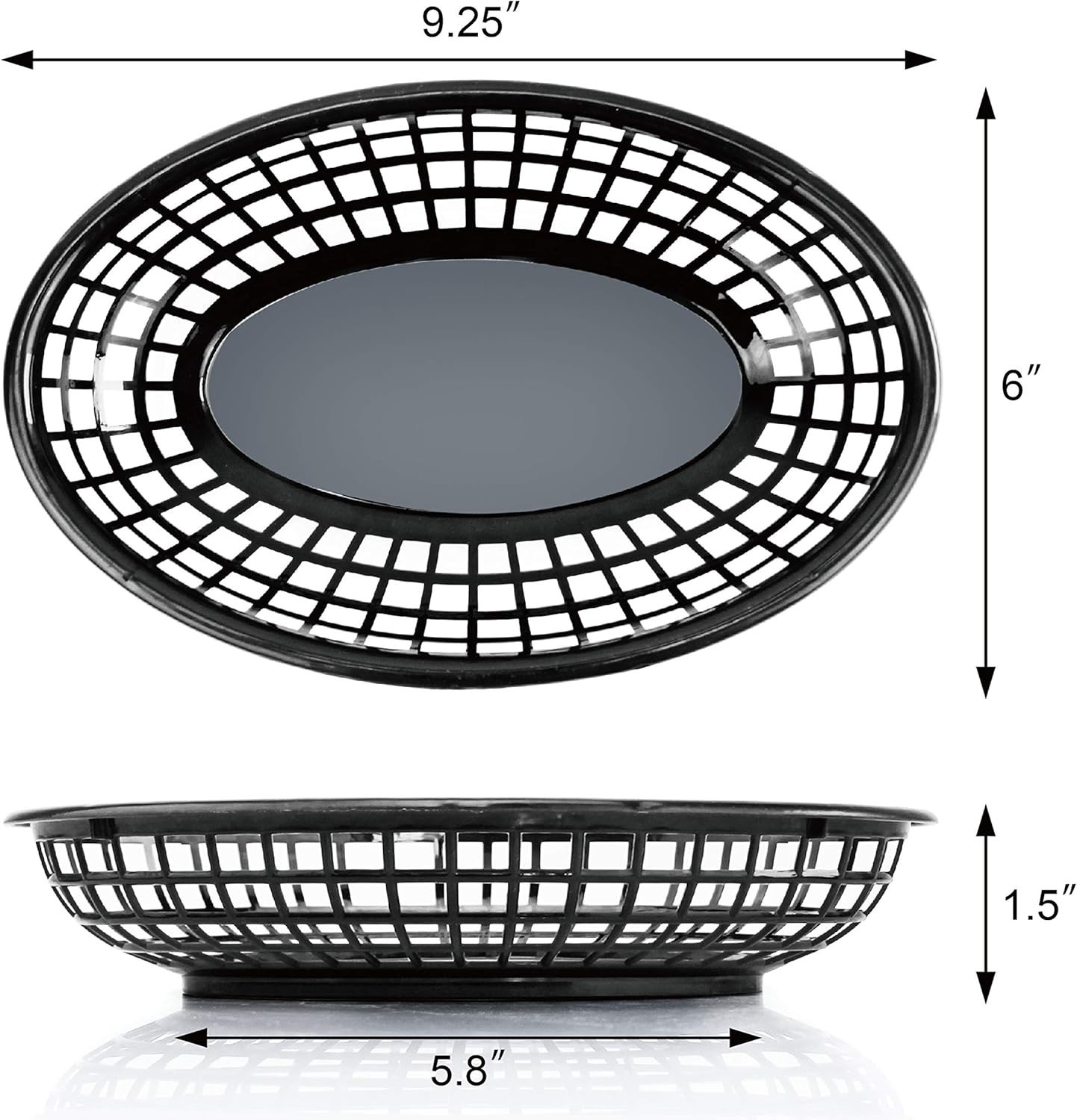 Fast Food Baskets, 9 1/4 x 6 Inch Oval, Set of 12, Black