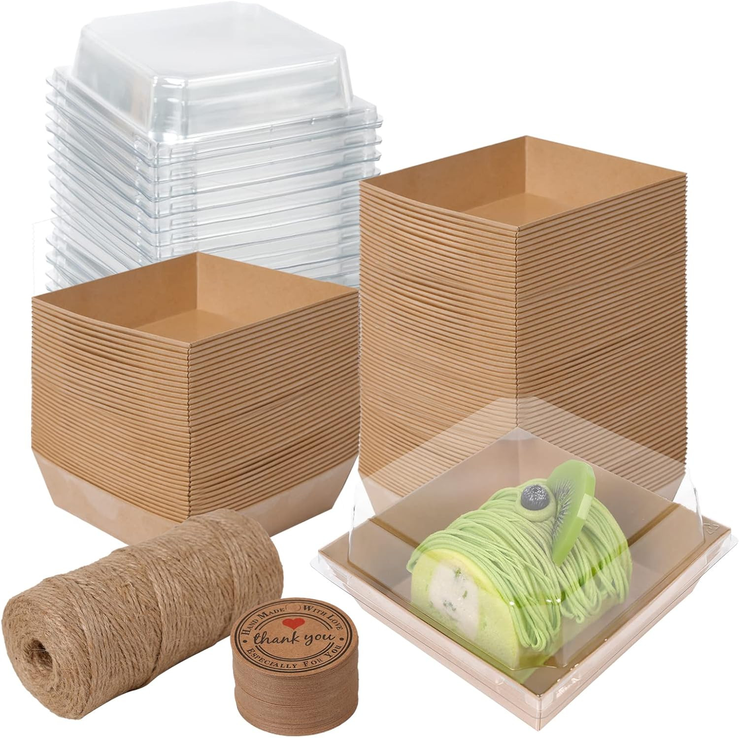 50 Pack Charcuterie Boxes with Clear Lids, 4 Inches Brown Oil-Proof Kraft Paper